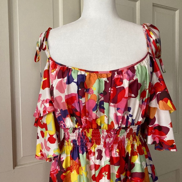 Boston Proper Floral Silk Dress w Spaghetti Ties SZ 16 - Picture 3 of 12